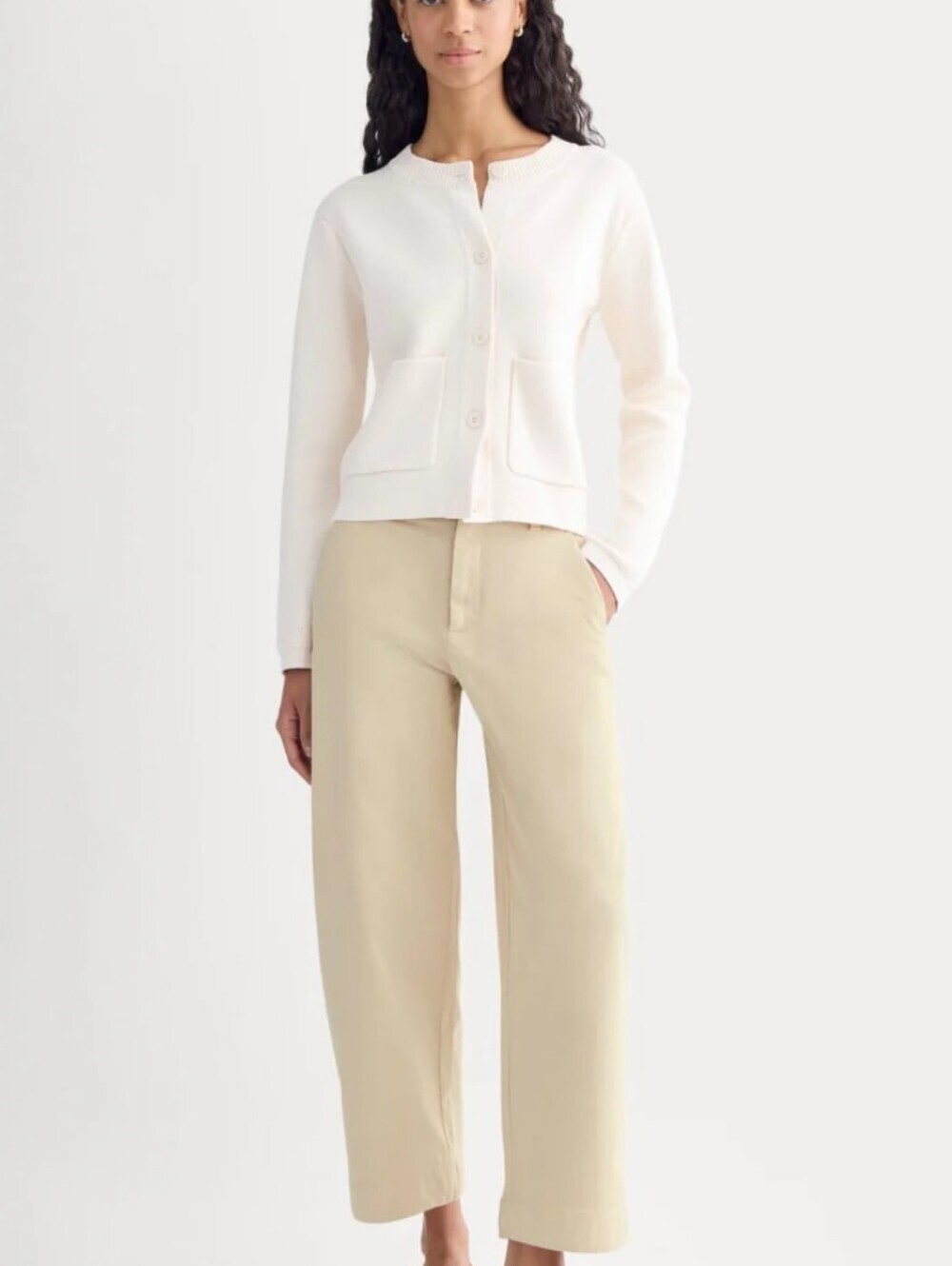 Everlane Organic Cotton Twill Cream Ankle Wide Leg Chinos Sz 4 Summer Casual